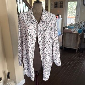 LuLaRoe Women's Button Down Shirt - White and Blue Print
